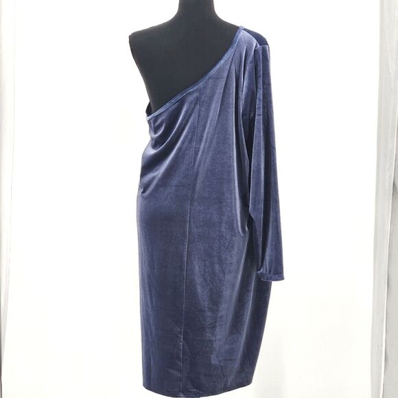 Old Navy Fitted One Shoulder Velvet Mini Dress Plus Size 3X Womens Navy Blue - Picture 2 of 8